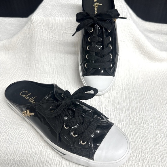 Cole Haan Glossy Black and White Women's Slip-On Sneakers Nike Air​ - Picture 1 of 8